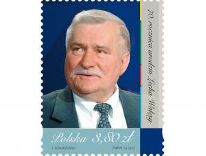 Lech Wałęsa na okolicznościowym znaczku Poczty Polskiej