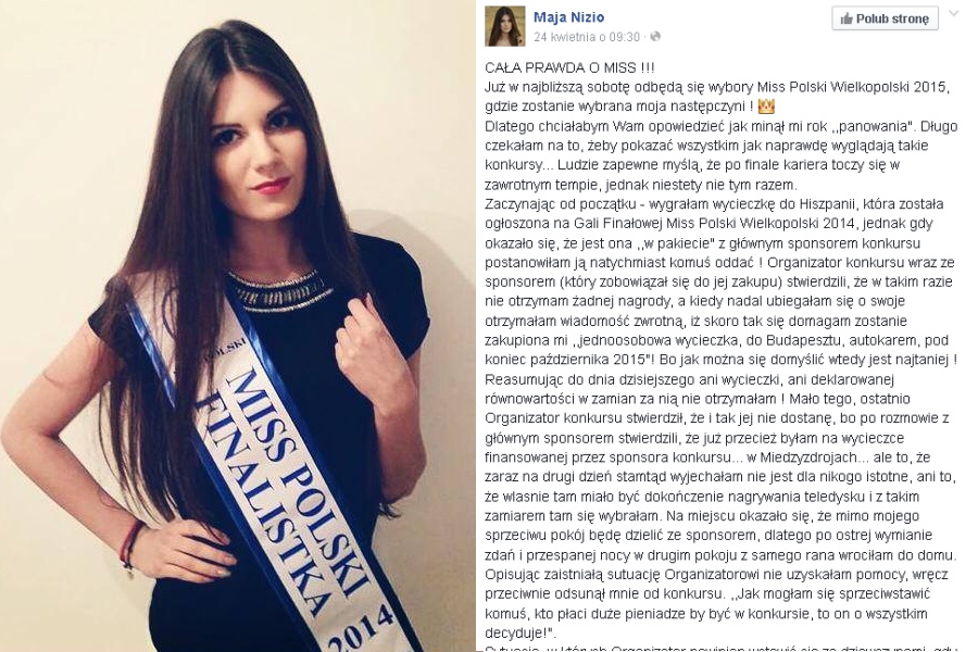 screen z profilu Mai Nizio, Miss Wielkopolski